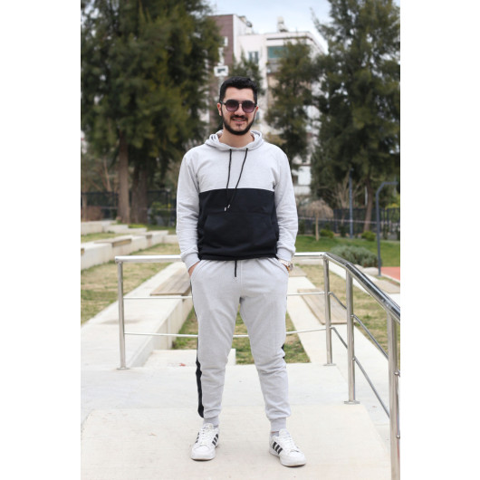 2 Yarn Fabric Comfortable Cut Men Tracksuit Set With Pockets And Elastic Cuffs, Size M