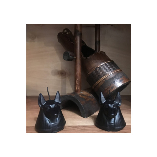 Set Of 2 Decorative Wolf Bust Candle Black