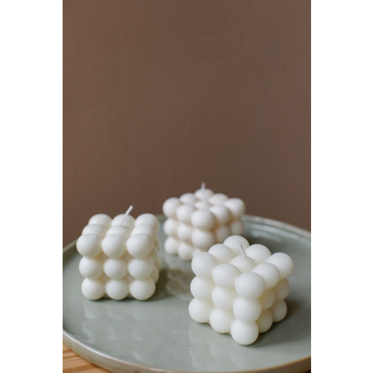 Set Of 3 Scented Bubble Candles White