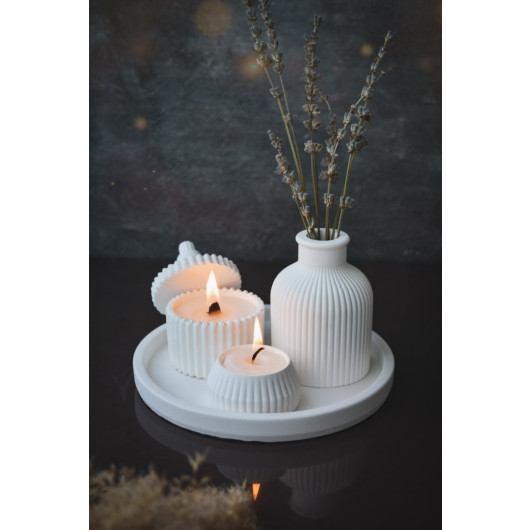 5 Piece White Scented Soy Candle Vase Tealight And Tray Set