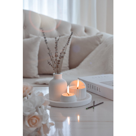 5 Piece White Scented Soy Candle Vase Tealight And Tray Set