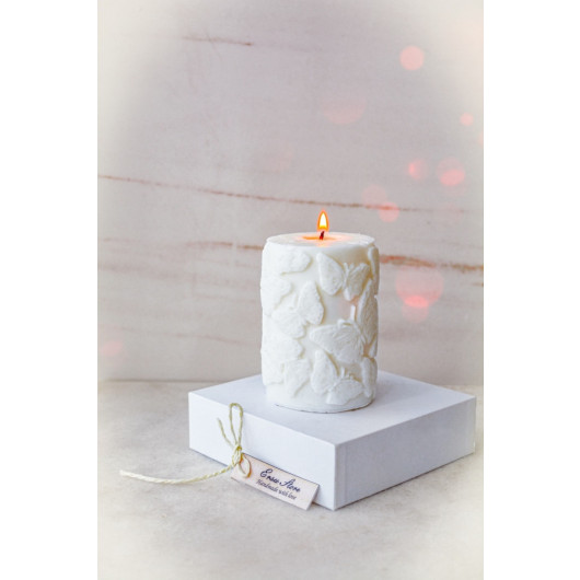 Butterfly Patterned Soy Wax Baton Candle White