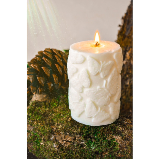 Butterfly Patterned Soy Wax Baton Candle White