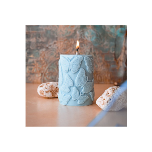 Blue Color Scented Baton Soy Wax Candle With Butterfly Motif