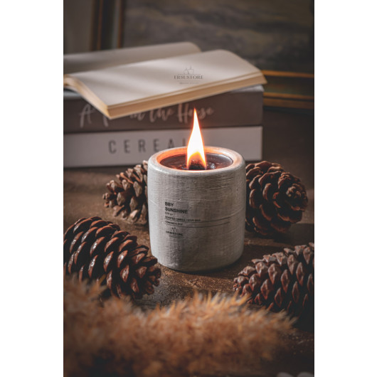 Vanilla Scented Wood Wick Concrete Natural Soy Wax Candle 14Cm