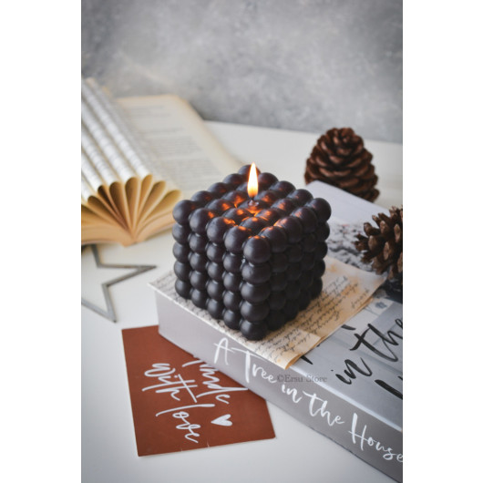 Star And Large Size Bubble Soy Wax Candle Set Black 14Cm