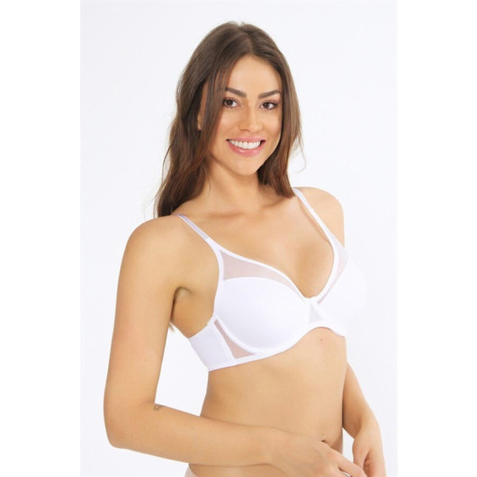 Women Underwire Tulle Detailed Minimizing Bra