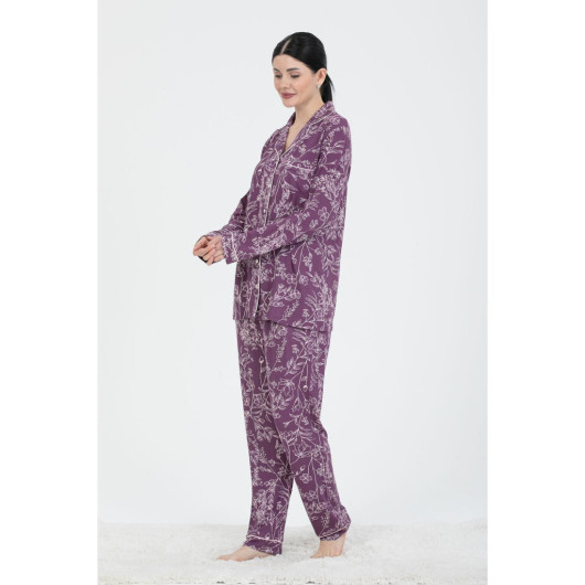 Women Patterned Buttoned Pajama Set