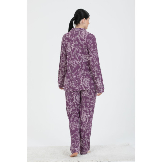 Women Patterned Buttoned Pajama Set