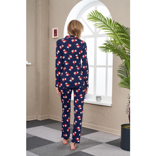 Women Buttoned Patterned Pajama Set