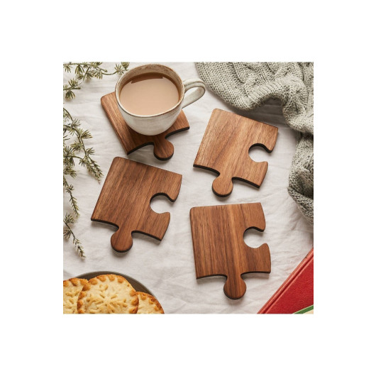 Wooden Patterned Puzzle Mdf Coaster Set Of 4 10X10 Cm