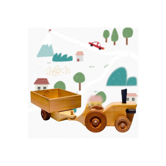 Natural Wood 2 Piece Tractor Trailer Set