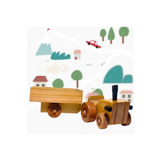 Natural Wood 2 Piece Tractor Trailer Set