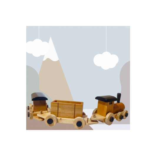 Natural Wood 3 Piece Train Set