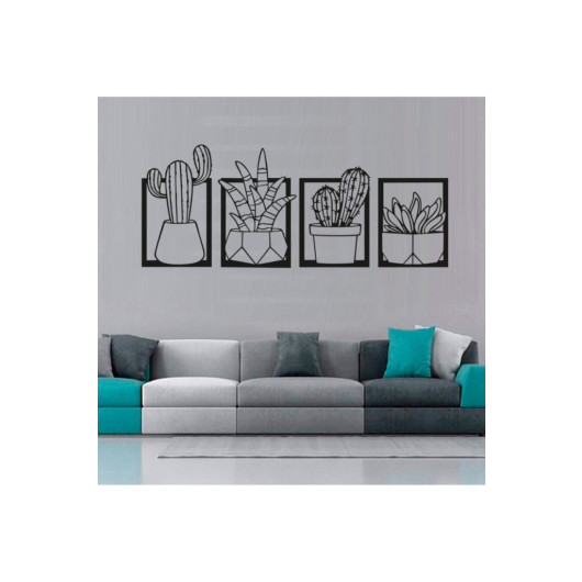 Special Cacti Set Of Four Wall Decor Wooden Table Black 35X100