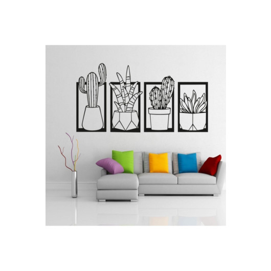 Special Cacti Set Of Four Wall Decor Wooden Table Black 35X100