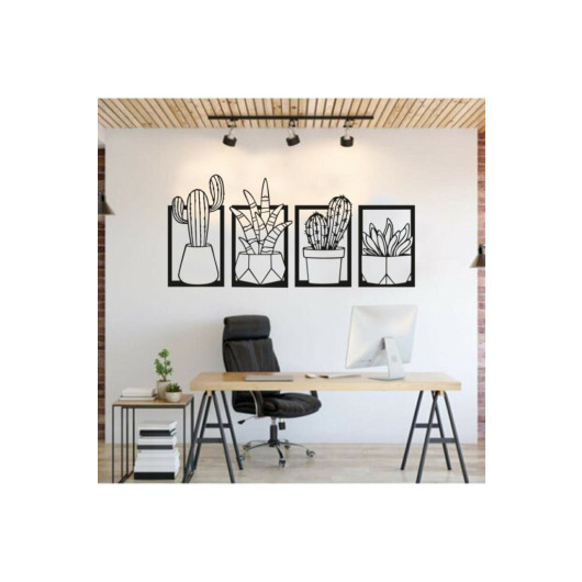 Special Cacti Set Of Four Wall Decor Wooden Table Black 35X100