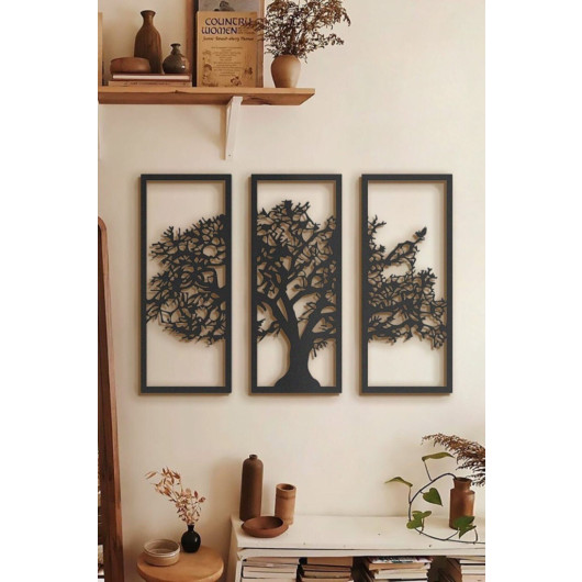 3 Piece Black Tree Wooden Table Decoration Living Room Office Design 70X100