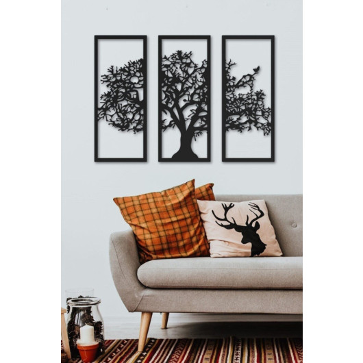 3 Piece Black Tree Wooden Table Decoration Living Room Office Design 70X100