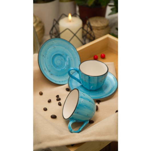 Hand Decorated 4 Piece Coffee Set For 2 Persons Blue