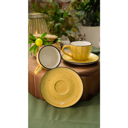 Hand Decorated 4 Piece Coffee Set For 2 Persons Yellow