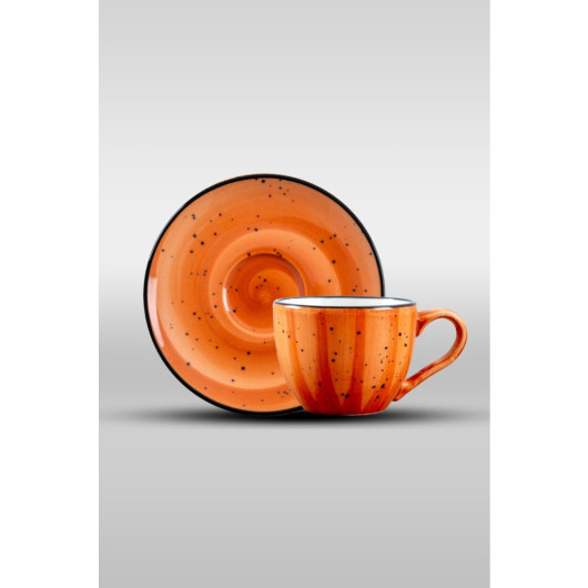 طقم فناجين قهوه تركية مزينة برتقالية 4 قطع