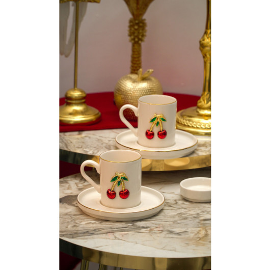 Cherry 4 Piece Porcelain Coffee Set For 2 Persons 100 Ml