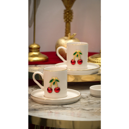 Cherry 4 Piece Porcelain Coffee Set For 2 Persons 100 Ml