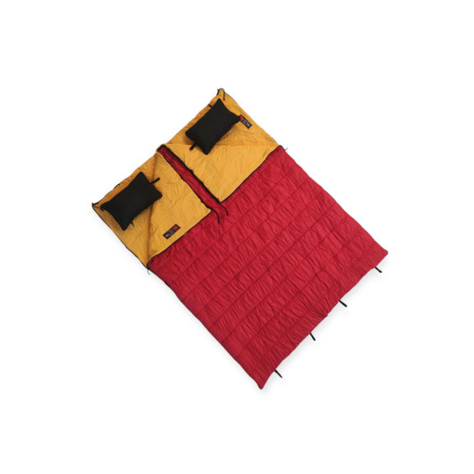 Double Red Sleeping Bag For Trips With Pillows