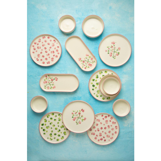 14 Piece Stackable Breakfast Set With Floral Design For 6 Persons