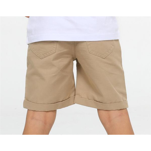 Beige Canvas Boys Shorts