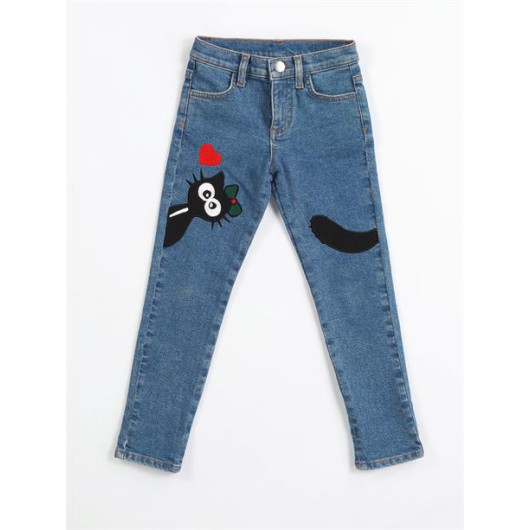 Black Cat Girl Denim Trousers