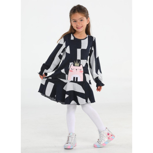 Striped Cat Black Patterned Soft Girl Dress