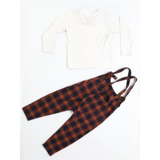 Plaid Strap Boy Baggy Overalls Bow Tie Tshirt