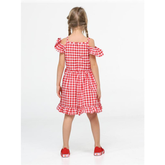 Plaid Sleeves Ruffled Girl Dress