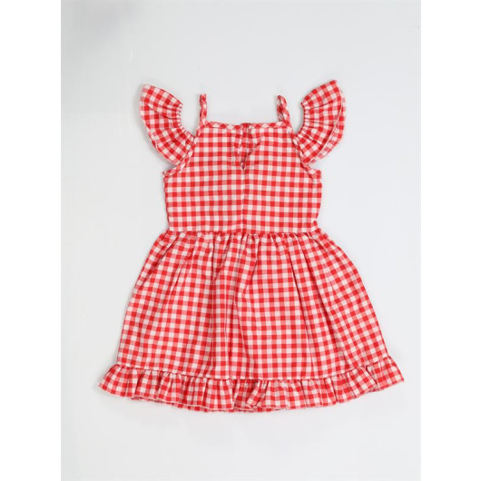 Plaid Sleeves Ruffled Girl Dress