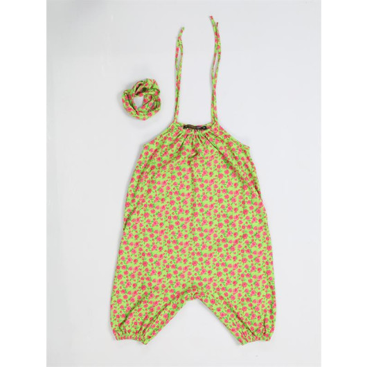 Pistachio Green Girls Jumpsuit Headband