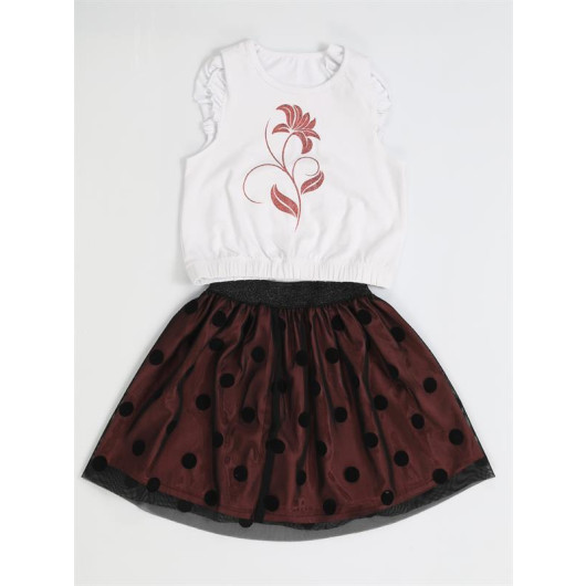 Flock Printed Tulle Girls Skirt Set