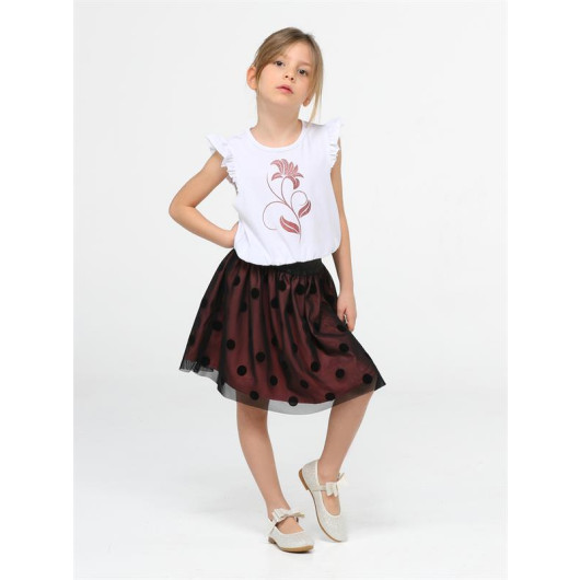 Flock Printed Tulle Girls Skirt Set