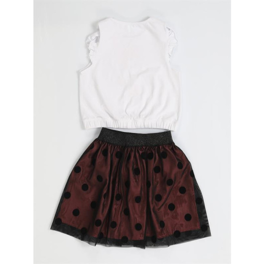 Flock Printed Tulle Girls Skirt Set