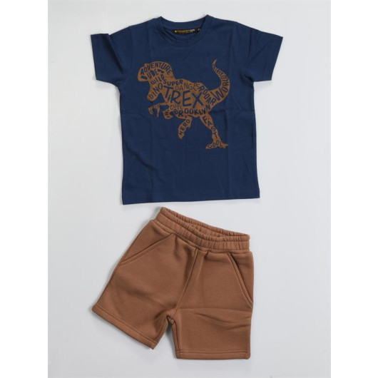 Brown Written Boy Shorts Set