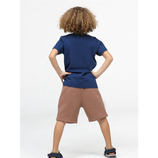 Brown Written Boy Shorts Set