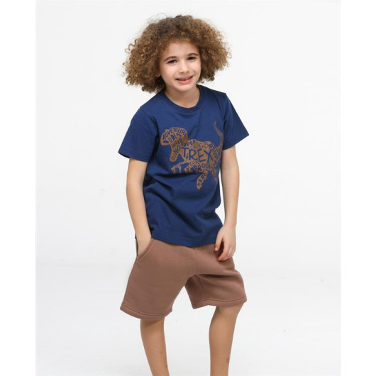 Brown Written Boy Shorts Set