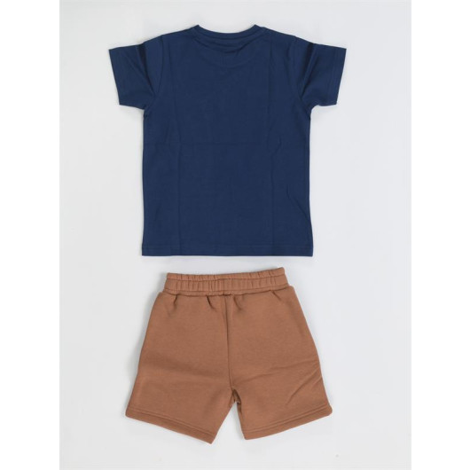 Brown Written Boy Shorts Set