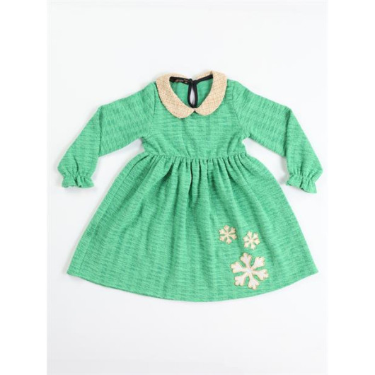 Snowflake Green Baby Collar Girl Dress