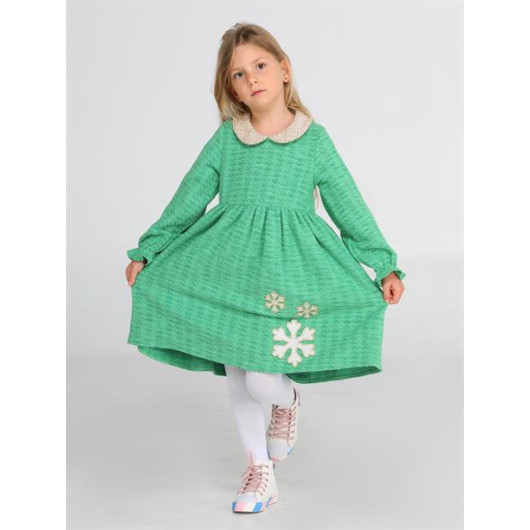 Snowflake Green Baby Collar Girl Dress