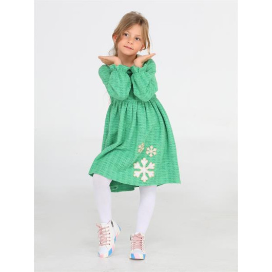 Snowflake Green Baby Collar Girl Dress