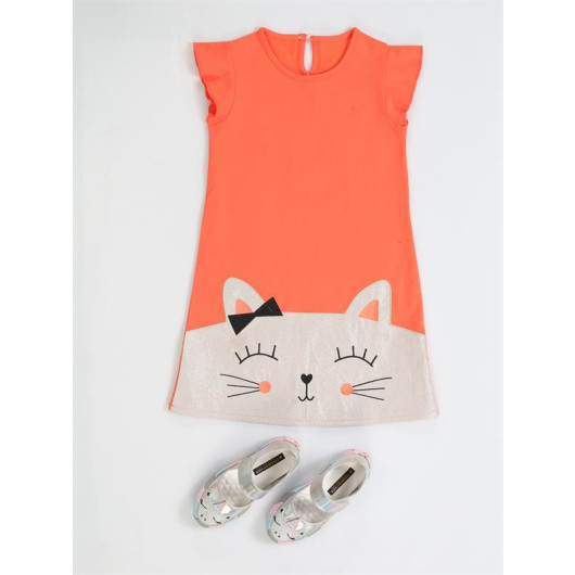 Cat Shiny Knitted Girls Dress