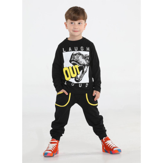 Out Dino Black Baggy Trousers Tshirt Set