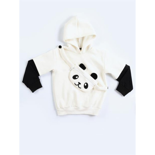 Panda Unisex Cream Sweatshirt With Mobile Bag